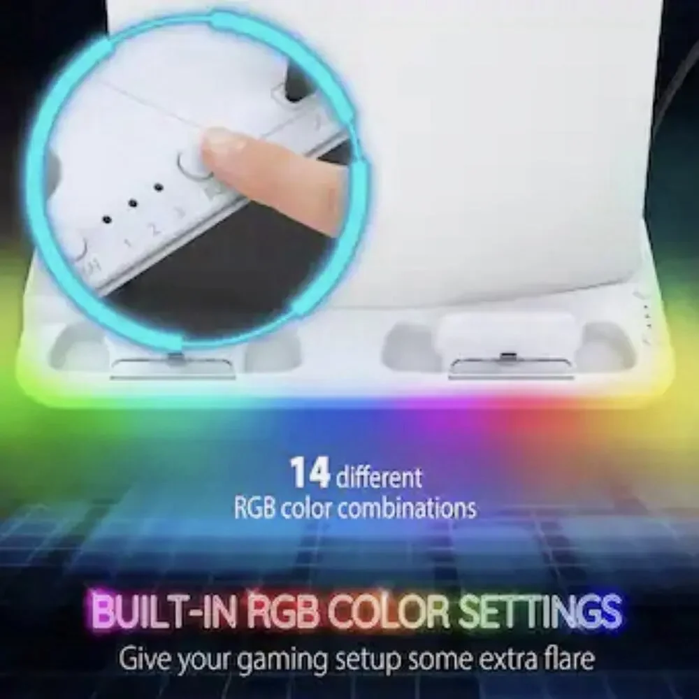 PS5/PS5 Slim/PS5 Pro Cooling Stand RGB Fan DualSense Charger Disc Storage